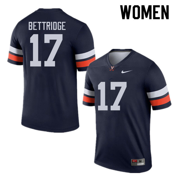 Women #17 Will Bettridge Virginia Cavaliers College Football Jerseys Sale-Navy - Click Image to Close